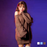 ふわふわルーズアゼ編みニットミニワンピース