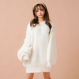 ふわふわルーズアゼ編みニットミニワンピース