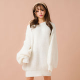 ふわふわルーズアゼ編みニットミニワンピース