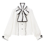 【メール便】レースふちどりボウタイリボンフリルブラウス