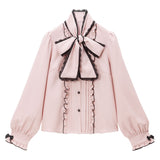 【メール便】レースふちどりボウタイリボンフリルブラウス