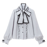 【メール便】レースふちどりボウタイリボンフリルブラウス