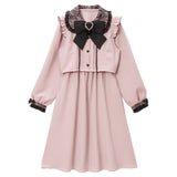 セットアップ風レース重ねリボンワンピース