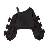 ハートバックルリボンワンショルトップス