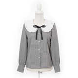 リボン付ガーリー丸襟ブラウス