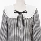 リボン付ガーリー丸襟ブラウス