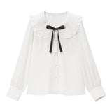 リボン付ガーリー丸襟ブラウス