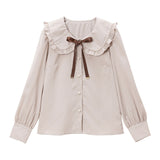 リボン付ガーリー丸襟ブラウス