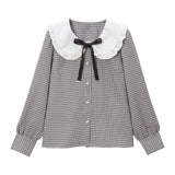 リボン付ガーリー丸襟ブラウス