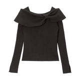 リボンオフショルリブトップス【ニット】