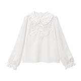 3連リボンレースヨークブラウス
