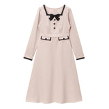 スクエアネックリボンレディワンピース