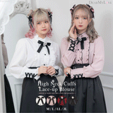 ハイネックカフスレースアップブラウス