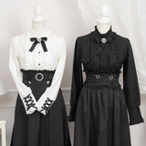 ハイネックカフスレースアップブラウス