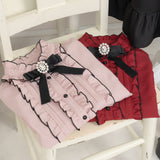 ハイネックカフスレースアップブラウス