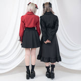 ハイネックカフスレースアップブラウス