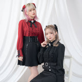 ハイネックカフスレースアップブラウス