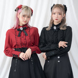 ハイネックカフスレースアップブラウス