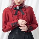 ハイネックカフスレースアップブラウス