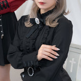 ハイネックカフスレースアップブラウス