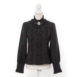 ハイネックカフスレースアップブラウス