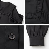 丸襟セーラーショルダーフリルブラウス