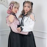 【メール便】レース重ねオフショルフリルブラウス