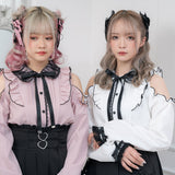 【メール便】レース重ねオフショルフリルブラウス