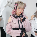 【メール便】レース重ねオフショルフリルブラウス