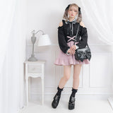 【メール便】レース重ねオフショルフリルブラウス