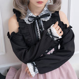 【メール便】レース重ねオフショルフリルブラウス