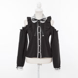 【メール便】レース重ねオフショルフリルブラウス