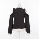 【メール便】レース重ねオフショルフリルブラウス