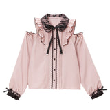 【メール便】レース重ねオフショルフリルブラウス