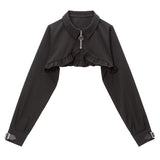 スクエアバックルジップショートブラウス