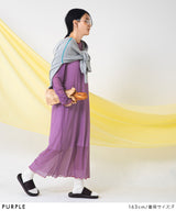 【メール便】配色メローシアーロングワンピース