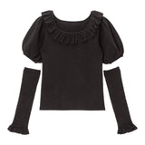 アームカバーフリル襟パフニットトップス