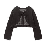 【新春セール】フロントリボン透かしニットボレロ