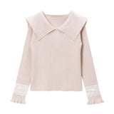 袖レースビッグセーラーカラーニットトップス