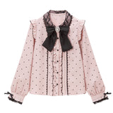 レース重ねハートドットフリルブラウス