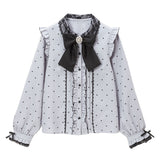 レース重ねハートドットフリルブラウス