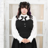 ハイネックカフスレースアップブラウス