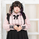 ハイネックカフスレースアップブラウス