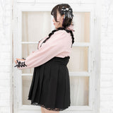 ハイネックカフスレースアップブラウス