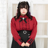 ハイネックカフスレースアップブラウス