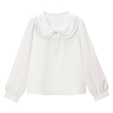 【メール便】リボンタイ付パイピングダブル襟ブラウス