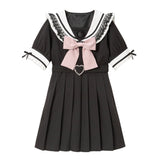 ハートくり抜きフリルセーラーワンピース