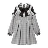 袖レース切替ヨークフリルワンピース