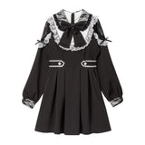 袖レース切替ヨークフリルワンピース