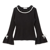 フレアスリーブミニリボンリブニットトップス